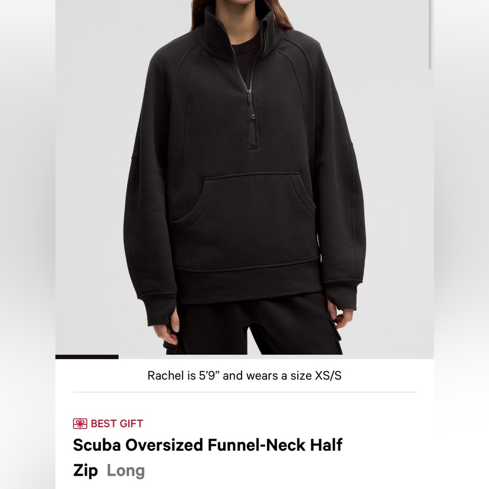 Lulumeon black Scuba Oversized Funnel-Neck half zip long Sz M/L